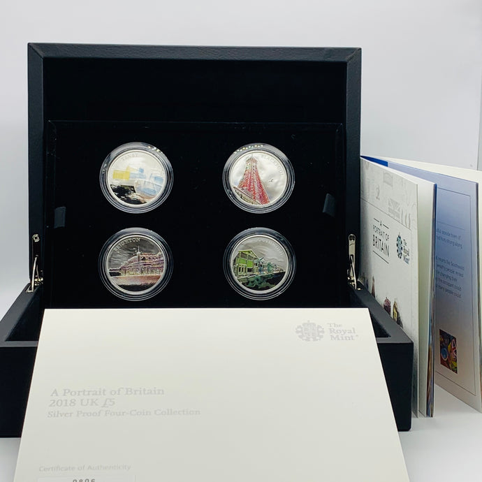 2018 Royal Mint A Portrait Of Britain 4 X Silver Proof £5 Five Pounds Coin Set