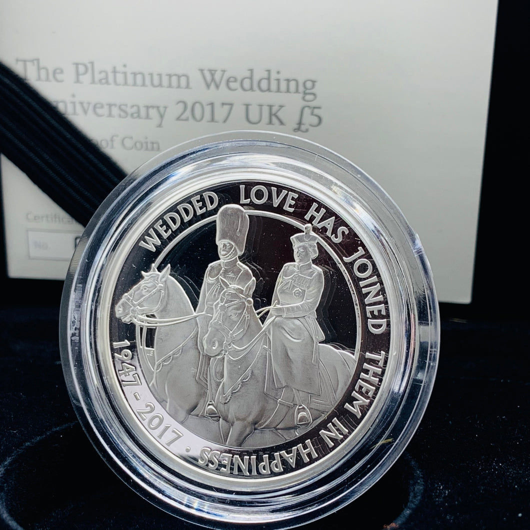2017 Royal Mint Platinum Wedding Anniversary £5 Five Pounds Silver Proof Crown Coin