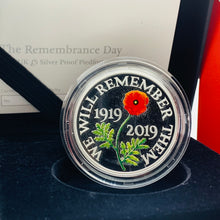 Load image into Gallery viewer, 2019 Royal Ming PIEDFORT Silver Proof 100th Anniversary Remembrance Day £5 Coin
