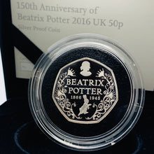 Load image into Gallery viewer, 2016 Royal Mint 150th Anniversary Of Beatrix Potter Silver Proof 50p Coin
