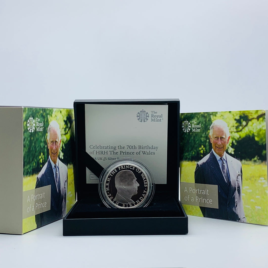 2018 Royal Mint Prince Charles 70th Birthday £5 Five Pounds Silver Proof Coin