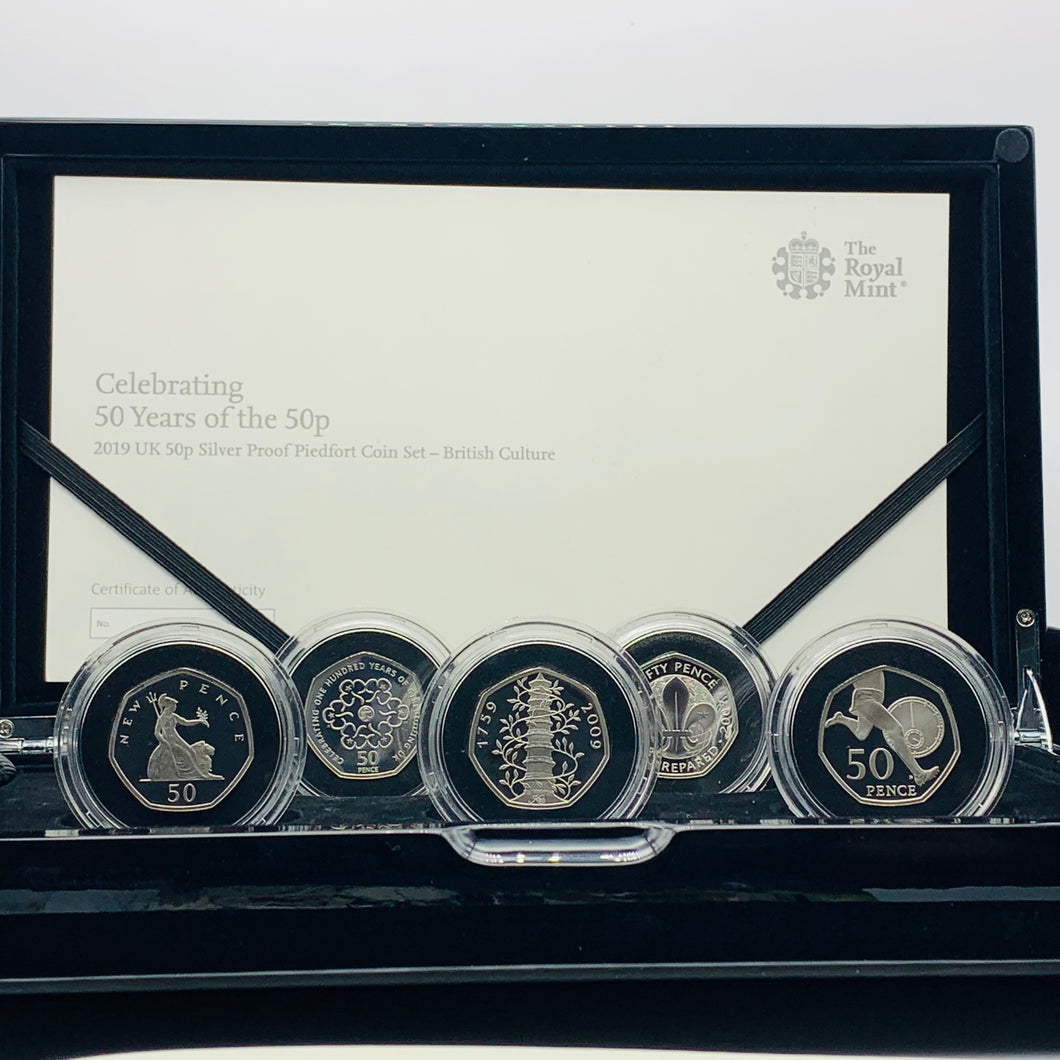 2019 RM Silver Proof Piedfort British Culture 5 X 50p Coin Set Including Kew Gardens