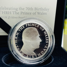 Load image into Gallery viewer, 2018 Royal Mint Prince Charles 70th Birthday £5 Five Pounds Silver Proof Coin
