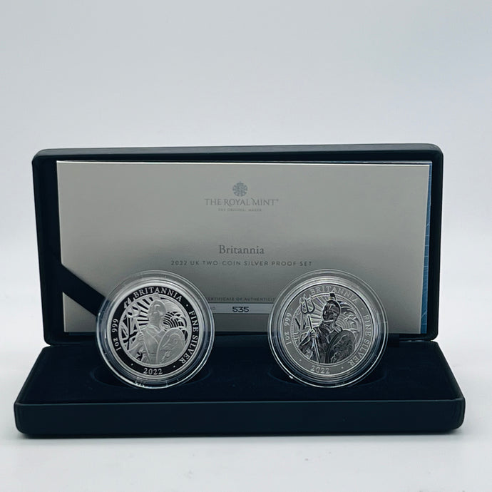 2022 Royal Mint Silver Proof & Reserve Frosted Proof 1oz Britannia £2 Two-Coin Set