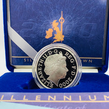 Load image into Gallery viewer, 2000 Royal Mint Millennium Silver Proof with Selective Gold Ink £5 Crown Coin
