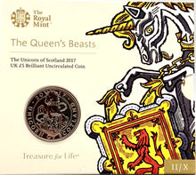 Load image into Gallery viewer, The Unicorn of Scotland 2017 UK £5 Brilliant Uncirculated Coin
