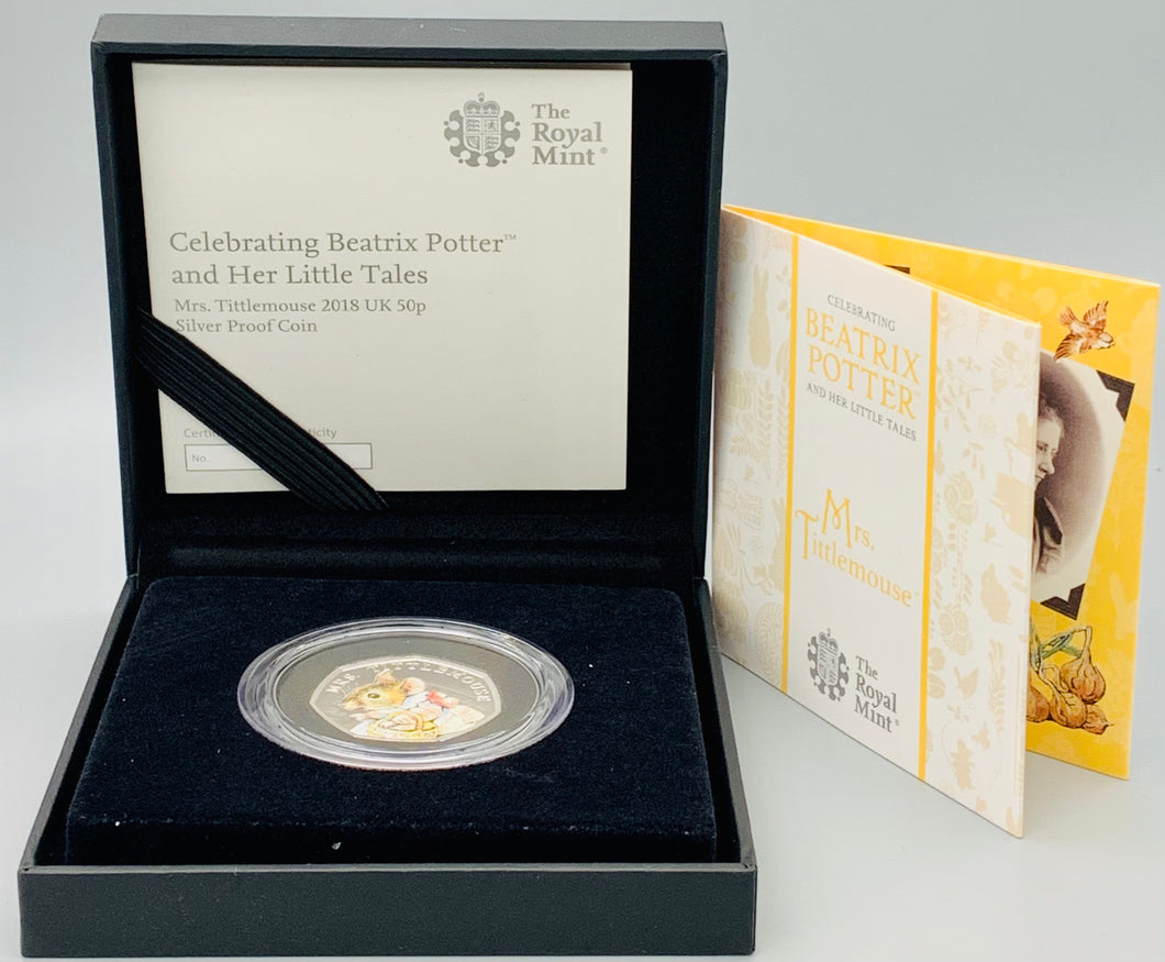 2018 Royal Mint Silver Proof Tittlemouse 50p Coin